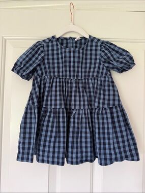 GAP Navy and Light Blue Gingham Tiered Dress